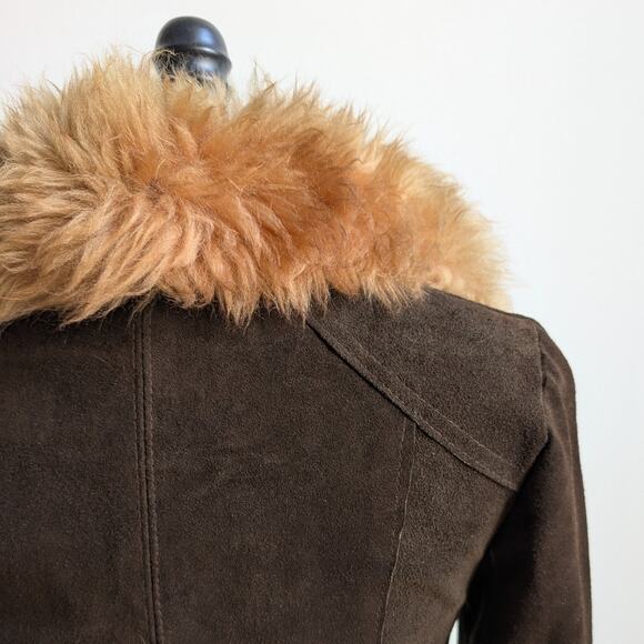 Vintage Brown Suede Penny Lane Jacket Groovy Furry 70s Leather Western Coat Smal - Picture 9 of 11